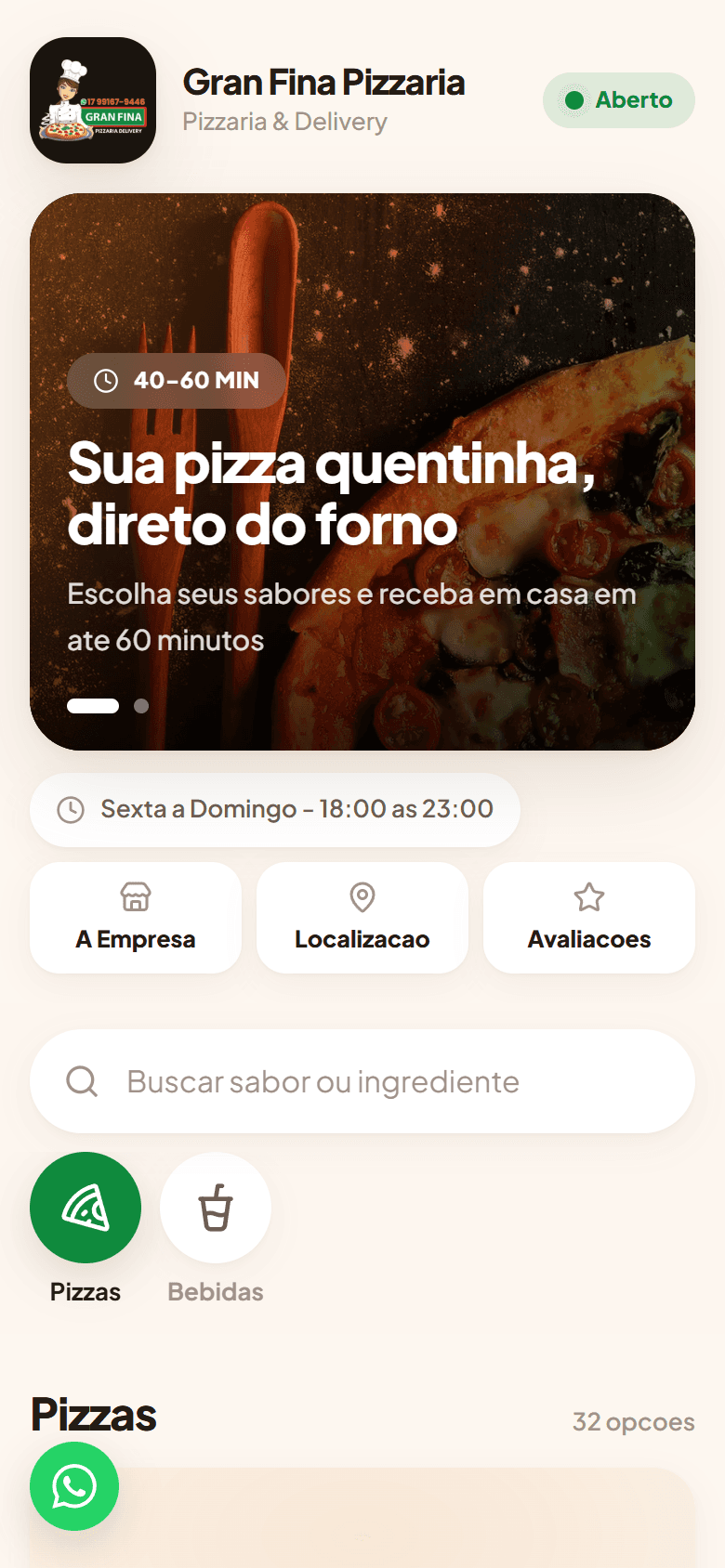 Cardápio da Gran Fina Pizzaria