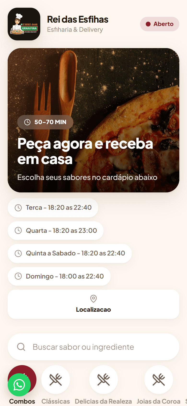 Cardápio do Rei das Esfihas